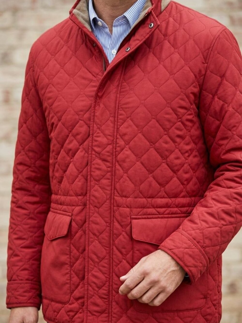 Peter Millar Blakely Quilted Travel Jacket Garnet Red Lambswool Trim | Size XL